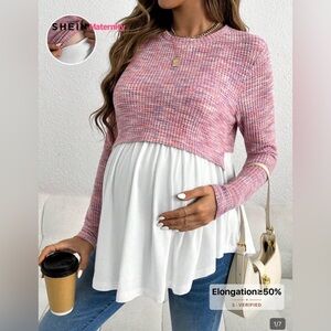 SHEIN Pink Multi Maternity Layered Long Sleeve Top